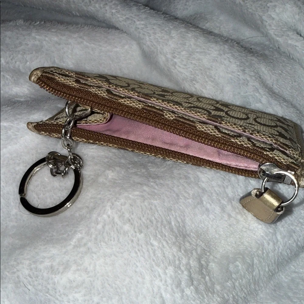 Coach Gold Metallic Trim Signature Keychain Card Case